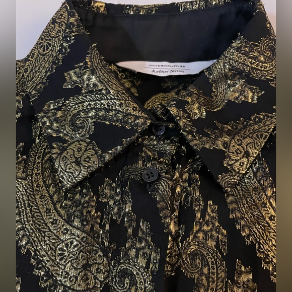 & Other Stories gold brocade metallic paisley coord matching set pants blouse S - Picture 10 of 12
